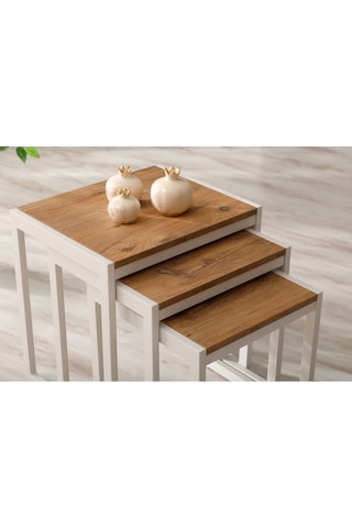 Sehpol Üçlü Zigon Sehpa 50x40x52/45x40x46/40x40x40 Beyaz