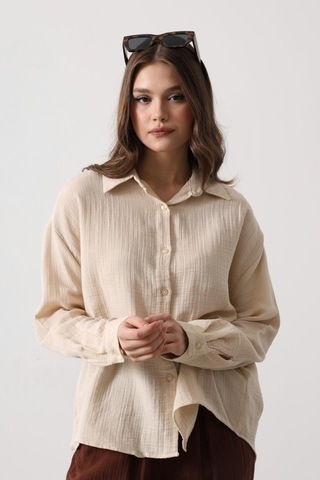 Müslin Uzun Kol Gömlek - Bej Bej