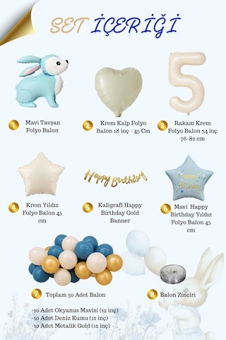 Mavi Tavşan Temalı 5 Yaş Doğum Günü Balon Seti