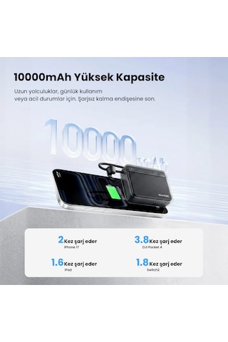 Sharge Flow Go 10000 Mah Dahili Type-c Kablolu Kompakt Powerbank Taşınabilir Hızlı Şarj Cihazı Siyah