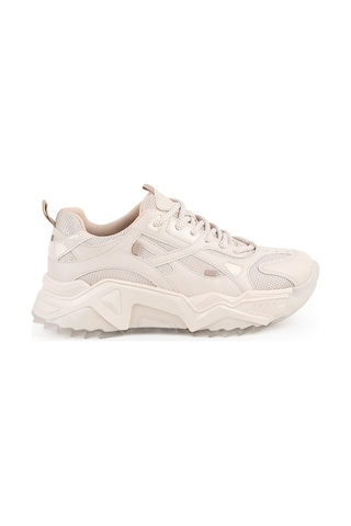Libero L083.65137 Gri Hakiki Deri Kadın Sneaker Yüksek Tabanlı Rahat Spor Ayakkabı Bej