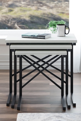 Ceramical ZG1 Metal Zigon Sehpa 3'lü Beyaz
