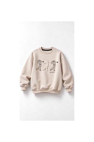 Overdo Kids Erkek Çocuk Kabarma Baskılı 2ip Sweatshirt Bej