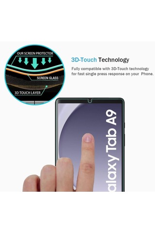 Samsung Galaxy Uyumlu Tab A9 8.7 İnç Ekran Koruyucu Şeffaf Cam Temperli