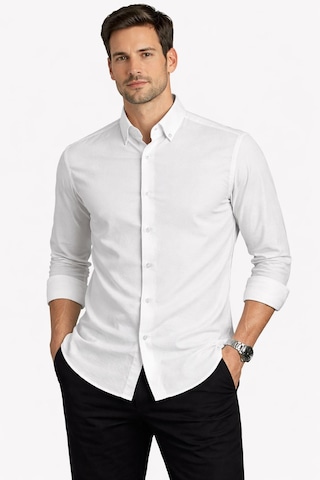 Classics Men Shoow Uzun Kol Slim Fit Erkek Keten Gömlek - 7576 Beyaz