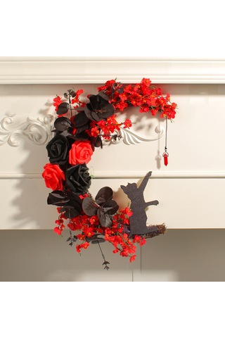 Neevoyu Karanlık Kedi Ve Çiçekli Ay Şeklinde Halloween Sokağı, Pencere Dekorasyonu - Ev Dekoru Adeti