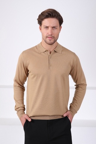 Ferraro Camel Polo Yaka Superfine Erkek Triko Kazak Camel