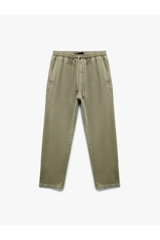 Koton Cep Detaylı Pamuklu Straight Fit Beli Bağcıklı Gabardin Pantolon Haki 6wam40045hw Haki