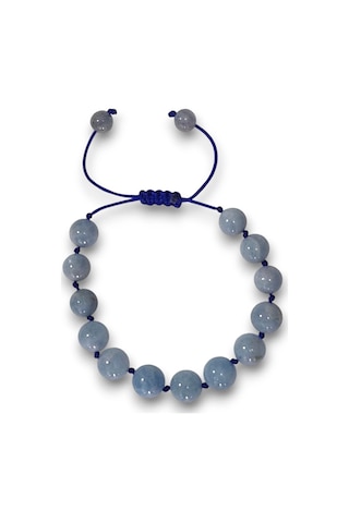 Pozitif Doğal Taş 9 Mm Akuamarin Bileklik, Makrome Ayarlı 304-3 Açık Mavi