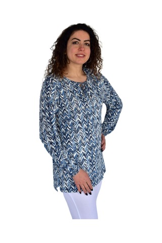 Kadın V Desen Baskılı Viscon Bluz Bgl-st04285 İndigo