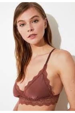 Deep Secret Kahverengi Dekoltesi Dantel Detaylı Micro Bralet Ds200475br 001