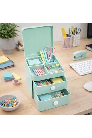 Ark Code 3000 Sweet Storage Yeşil Çekmeceli Masaüstü Kırtasiye, Makyaj Ve Ev Organizer Yeşil