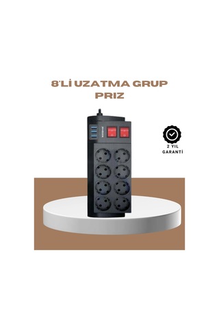 Hubrendy Tekno Güçlü Termal Korumalı 8 Priz + 3 Usb Çoklu Uzatma Kablosu 2m