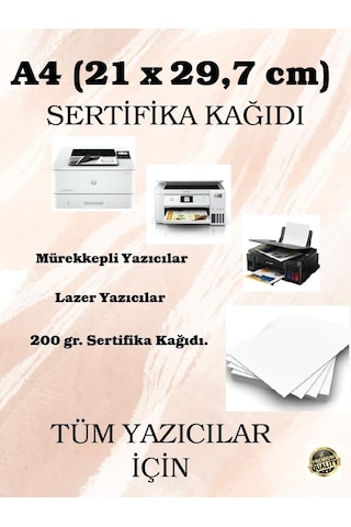 200 Gr. A4 21 X 29,7 Cm Sertifika Kağıdı, 50 Adet Genel