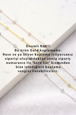 Queen Silver Jewelry 925 Ayar Gümüş, Zirkon Taşlı Vücut Zinciri Altın