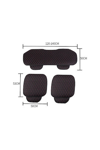 Oto Koltuk Koruyucu Cepli Üçlü Deri Minder Seti Siyah Deri Beyaz Nakışlı Ön Arka Araç Koltuk Minderi
