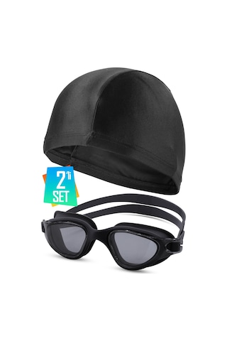 Swimmer Pro Buğu Yapmaz Antifog Yüzücü Gözlüğü Bone Set Uv Korumalı Yüzme Havuz Deniz Gözlük Siyah Beyaz