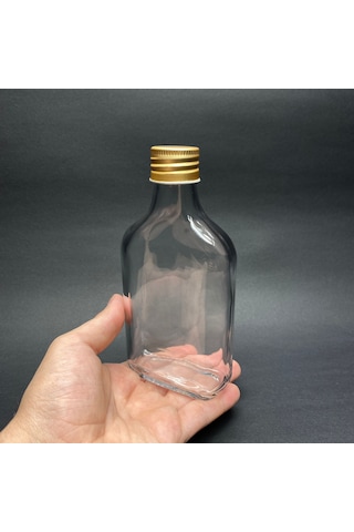 Rotanev 4 Adet Şeffaf Cold Brew Metal Gold Kapaklı Soğuk Kahve Yassı Cam Şişe 200 ml ve Çubuk Buz Kalıbı