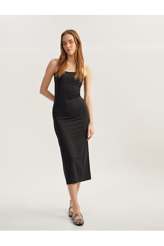 Koton Slim Fit İnce Askılı Uzun Elbise Siyah 5sal80023ık Siyah