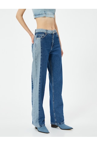 Koton Çift Renk Düz Paça Kot Pantolon Yüksek Bel Cepli - Nora Longer Straight Jeans Orta İndigo 4sal40425md İndigo