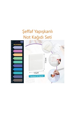 Şeffaf Yapışkanlı Not Kağıdı Seti, 75x75mm, 50 Yaprak, 10 Renk