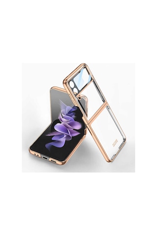Samsung Uyumlu Galaxy Z Flip 4 Kılıf Zore Kıpta Lensli Kapak Gold