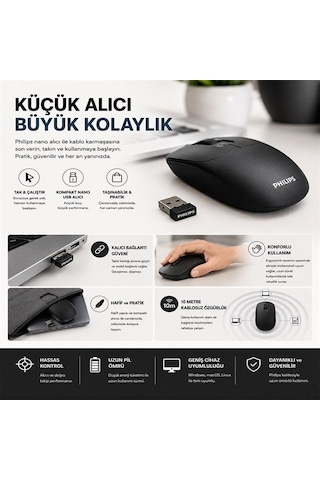 Spk7398b/38 1600 Dpı Sessiz Tıklama Siyah Kablosuz Ofis Mouse