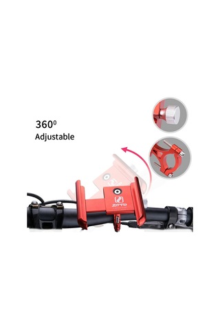 Ztto Z82 360 Derece Ayarlanabilir Alüminyum Alaşımlı Telefon Tutucu Motosiklet / Yol Bisikleti / Elektrikli Bisiklet İçin - Kırmızı
