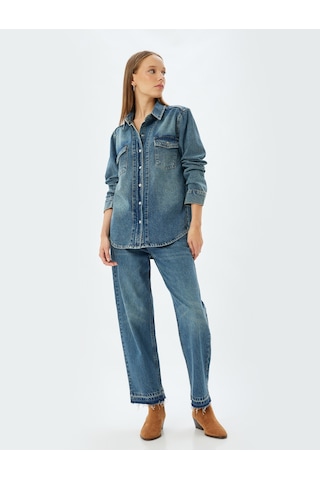 Koton Kot Gömlek Oversize Klasik Yaka Düğmeli Cep Detaylı Koyu İndigo 5wal60004md İndigo