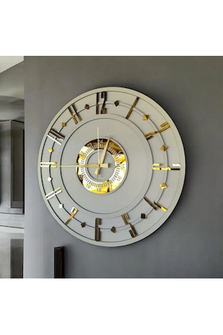 Beyaz Renk Gold Sayılı Hediyelik Ahşap Dekoratif Sessiz Desenli Ev Hediyelik Duvar Saati Beyaz - Altın