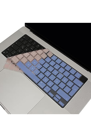 Macbook Türkçe Q Klavye Koruyucu Mavi Pembe M1-m5 Air 13.6 A2681 A3113 A3240 A3449 Pro 14 A2442 A3426 A3434 Pro 16 A2485 A3429 Neo 13 Ultra İnce Silikon Keyboard Cover Touch Id