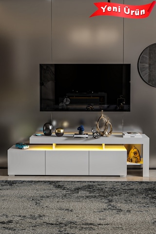 Luma Led Işıklı Tv Ünitesi Beyaz