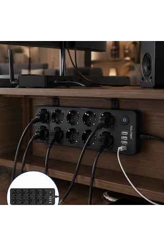 Usb Ve Type-c Çıkışlı 10'lu Akım Korumalı Çoklu Priz Güç Dağıtıcı Diğer