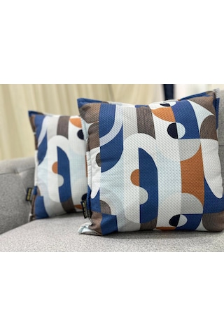 Nıvemeshome Geometrik Mavi Desenli 45x45 Dolgulu Kırlent Kılıfı Mavi Desenli