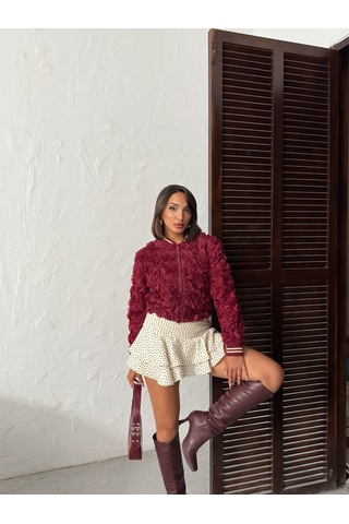Verymoda Gül Süzüneli Fermuarlı Mont Bordo