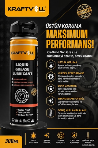 Kraftvoll 17042013 Sıvı Gres Yağlayıcı 300 ML Universal Tüm Ağır Vasıta Binek Araç ve Endüstriyel Mekanizmalar ile Uyumlu