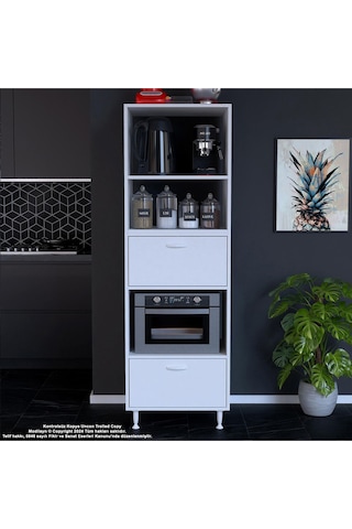 Afitap 2 Kapaklı 59,6 X 194,6 X 56 Cm Mini Fırın Mikrodalga Dolabı Çok Amaçlı Mutfak Dolabı Beyaz
