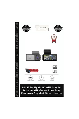 R1-5369 Siyah 2k Wifi Araç İçi Dokunmatik Ön Ve Arka Araç Kamerası Seyahat Sever Hediye