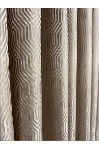 Labirent Desen Krem Fon Perde 1/3 Sık Pile Krem