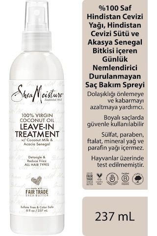 Shea Moisture %100 Saf Hindistan Cevizi Yağlı Günlük Nemlendirici Durulanmayan Saç Bakım Spreyi 237ML