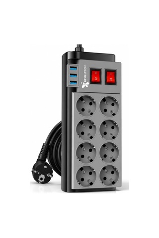 Lexroo Suwors Akım Korumalı 8 Li Grup Priz 2 Metre 3 Usb Girişli Anahtarlı Çoklu Uzatma Kablosu Diğer
