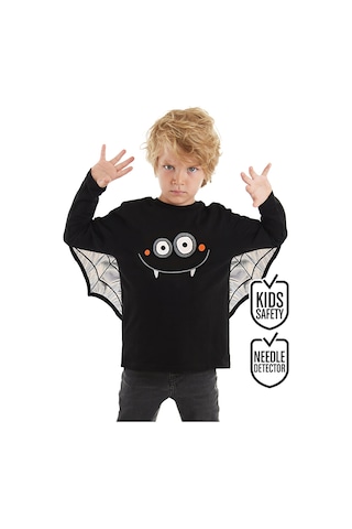 Erkek Çocuk Halloween Pamuklu Siyah Uzun Kollu T-Shirt 4-7 Yaş