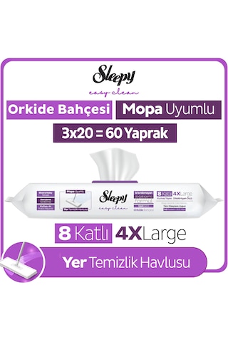 Sleepy Easy Clean Orkide Bahçesi Mopa Uyumlu Yer Temizlik Havlusu&Mendili 3x20 (60 Yaprak)
