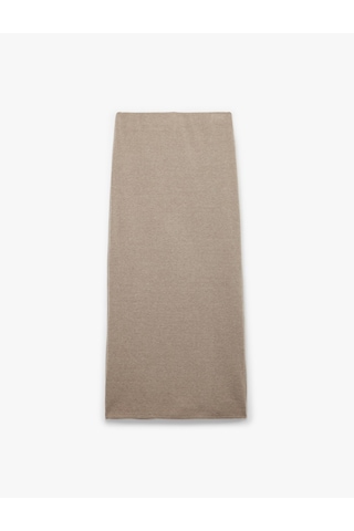 Koton Slim Fit Düğmeli Yırtmaç Detaylı Midi Triko Kalem Etek Deve Tüyü 6wak10209ek Taba