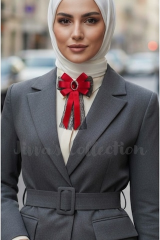 Kadın Fiyonk Broş-kırmızı. Parlayan Rhinestone Çiçek Detaylı. Fiyonk Broş Kurdele. El Yapımı Özel Çok Renkli