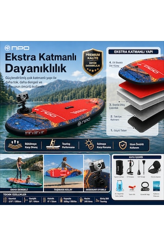 Npo Flow Stone 350x84x15cm Şişme Premium Sup Paddle Board 162kg Kürek Pompa Çanta Koltuklu Full Set