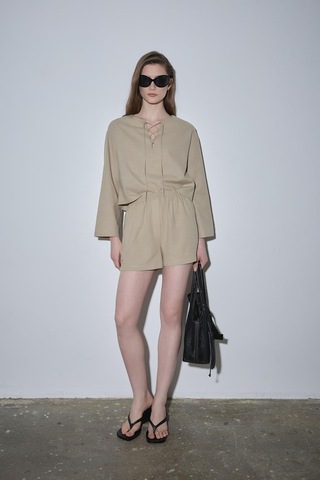 Suud Collection Ihlamur Yeşili Zoe Basic Keten Şort Yeşil