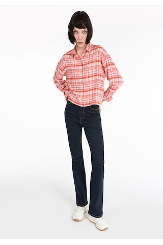 Colin's Colins Regular Fit Kareli Crop Turuncu Kadın Uzun Kol Gömlek Cl1065059 Lıght Orange Turuncu