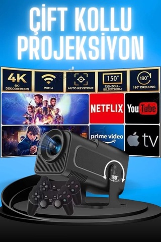 Home Projektör Siyah Android Taşınabilir Sinema Projeksiyon Wifi Destekli En Güncel Sürüm Akıllı