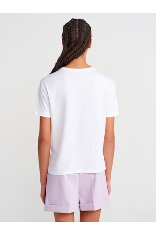 Dilvin 31791 Bisiklet Yaka T-shirt-beyaz Beyaz